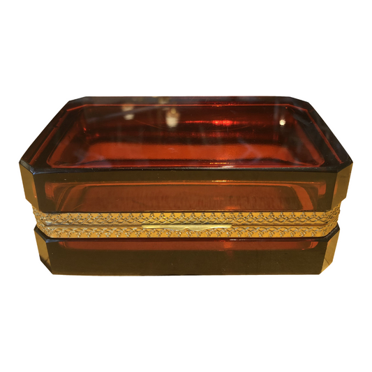 Antique Amber French Glass Box with Ormolu Finish Circa 1900