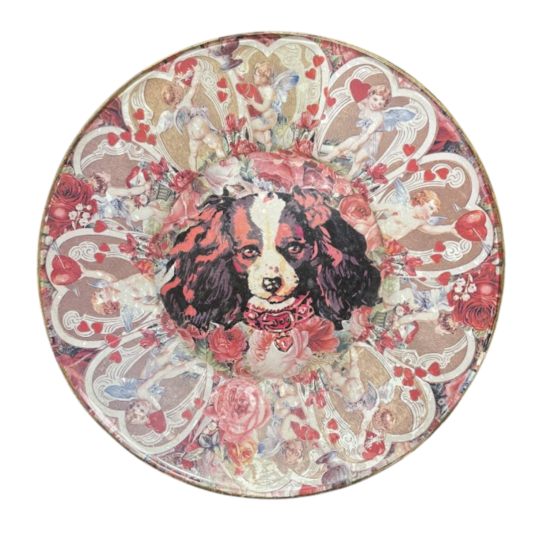 8" French Decoupage Cavalier King Charles Spaniel Plate