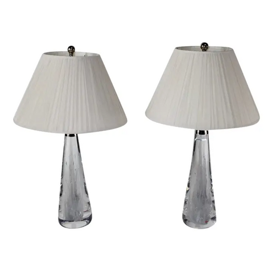 Pair Vicke Lindstrand for Kosta Solid Crystal Table Lamps Circa 1970