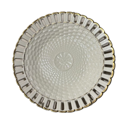 8.25" Creamware Dish with Gilt Rim Circa 1880 (#8707)