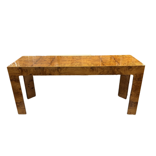 1970's Milo Baughman Burl Wood Console Table