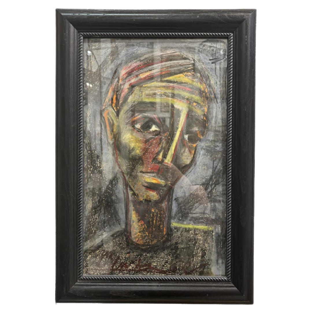 Signed Colorful Abstract Pastel Portrait