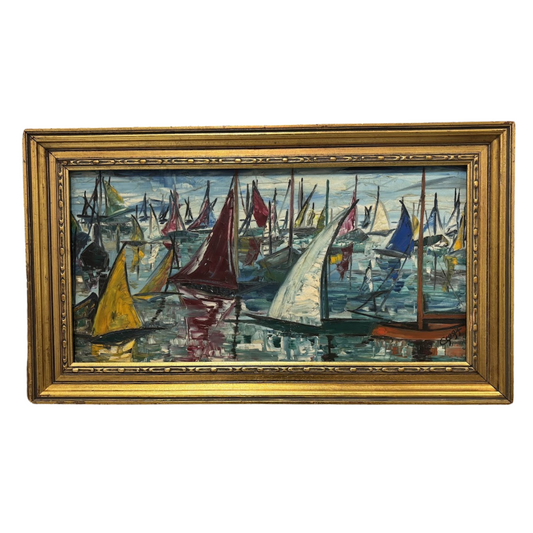 "Les Voiles de Saint Tropez" French Regatta Signed Oil on Canvas