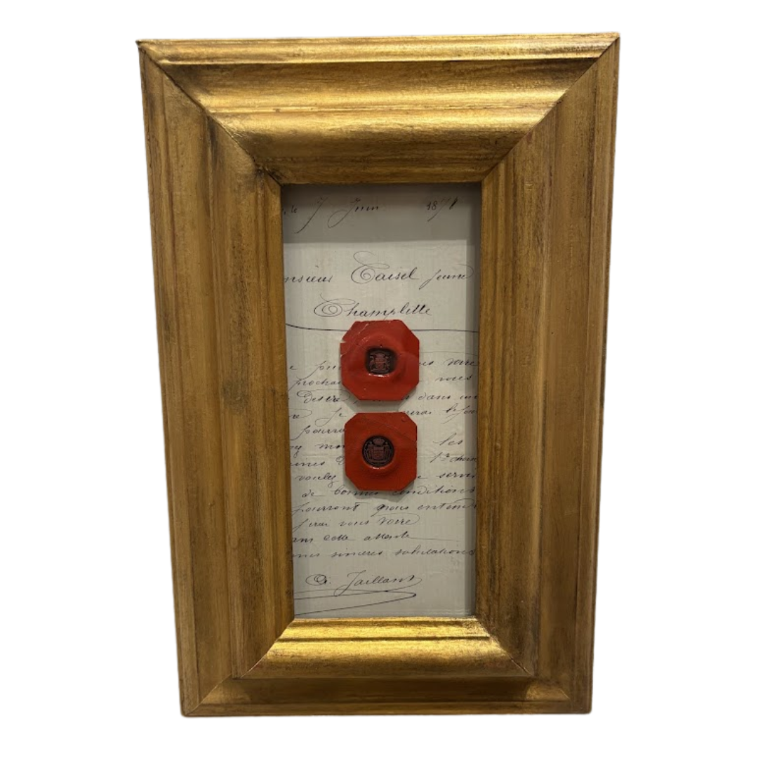 Antique Wax Seals on Antique Letter in Frame from Northern Italy