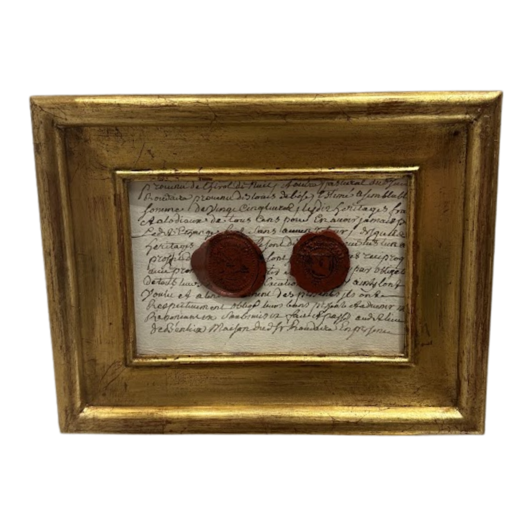 Antique Wax Seals on Antique Letter in Frame from Northern Italy