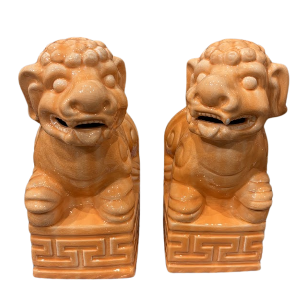 Pair Modern Orange Foo Dogs
