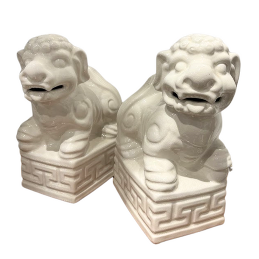 Pair Modern White Foo Dogs