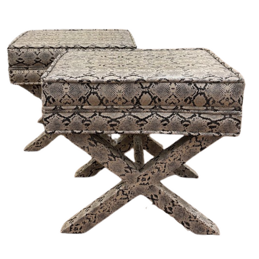 Pair Faux Snakeskin Benches