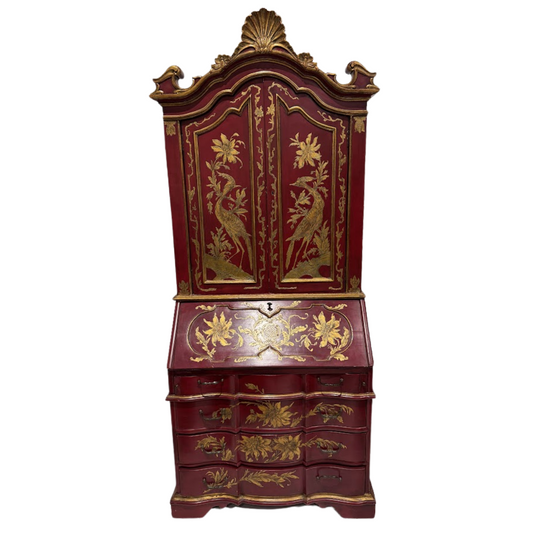 Chinoiserie Red Lacquered Secretary