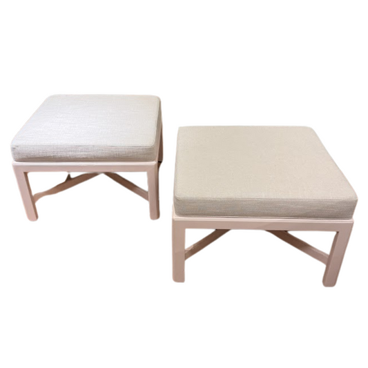 Pair of Pink Lacquered Ottomans Circa 1960, Reupholstered and Repaired