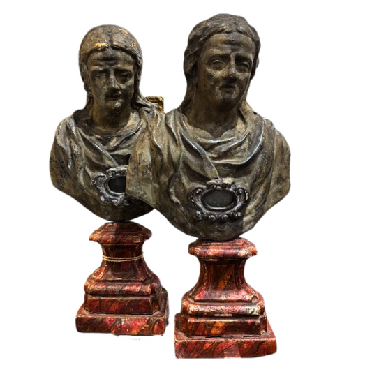 Pair 18th Century Papier Mache Reliquaries Signed Can : Hier : Massi F. 1727