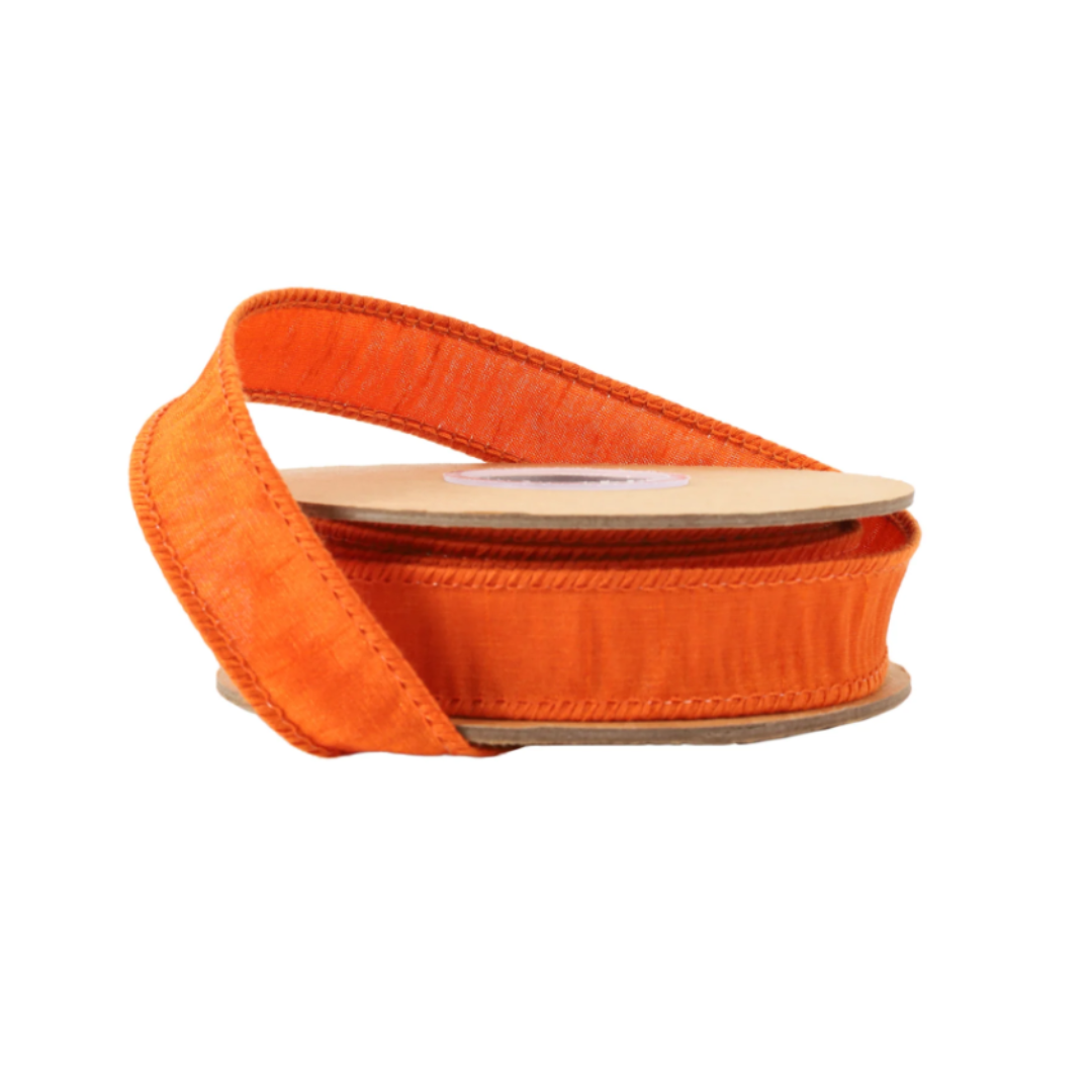 1" Wired Dupioni Ribbon in Pumpkin - 10 Yard Roll