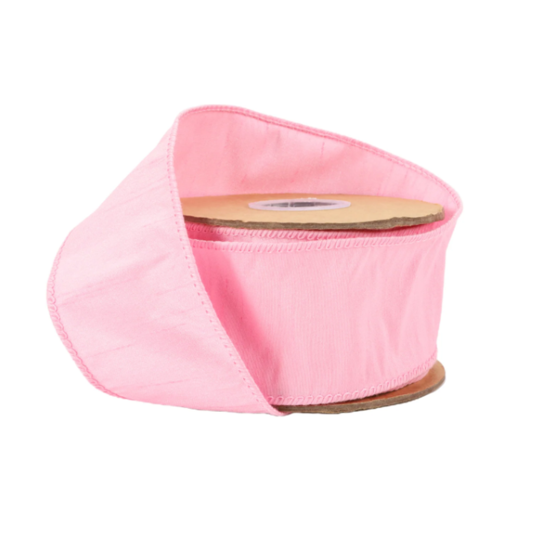 2.5" Wired Dupioni Ribbon in Pink - 10 Yard Roll
