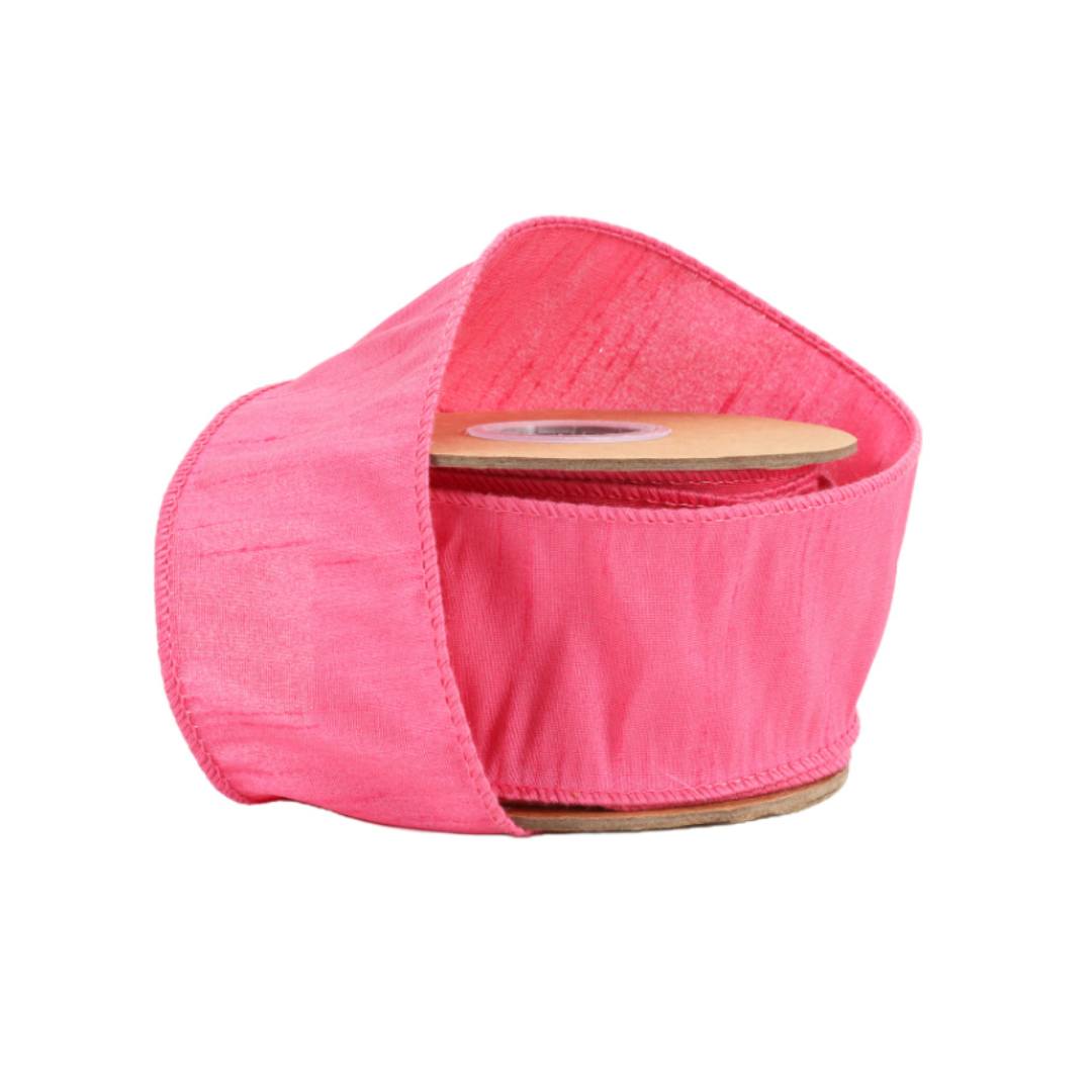 2.5" Wired Dupioni Ribbon in Hot Pink - 10 Yard Roll