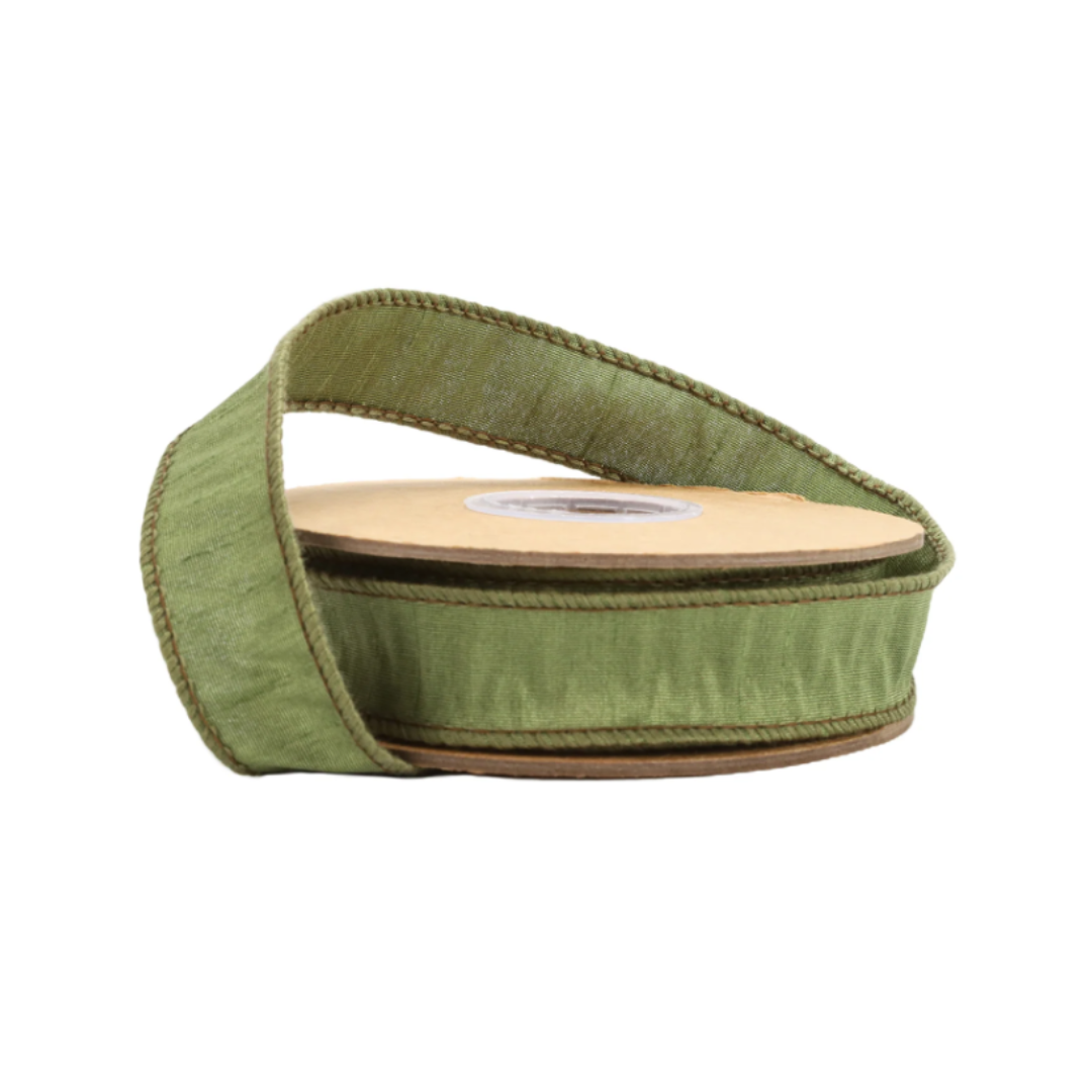 1" Wired Dupioni Ribbon in Moss - 10 Yard Roll (9100W-570-25E)