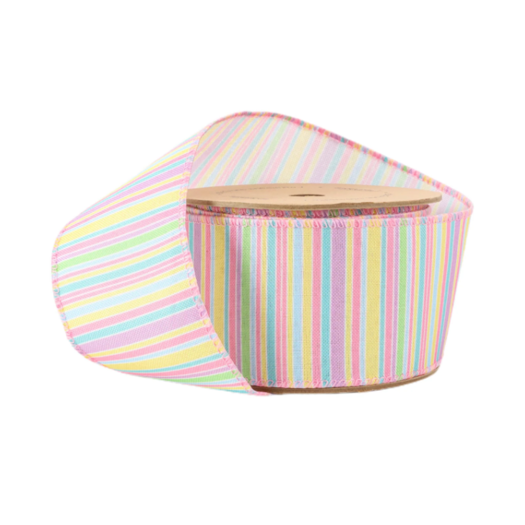 2.5" Wired Ribbon in Pastel Horizontal Stripe - 10 Yard Roll (9304W-003-63E)