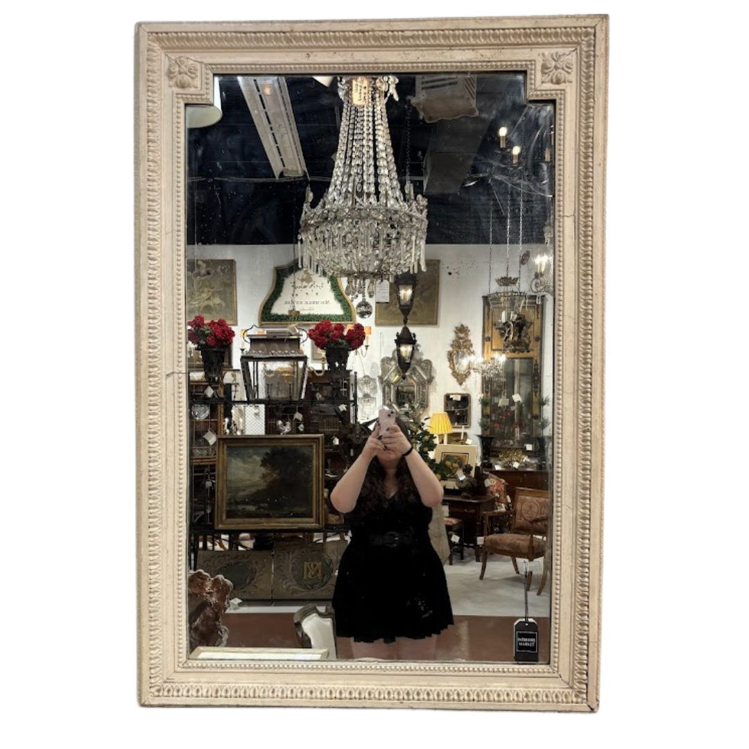 Antique French White Painted Carved Mirror
