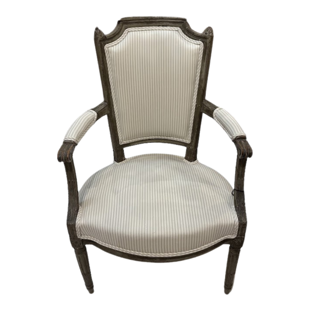 Antique Louis XVI Armchair Upholstered in Chelsea Editions Stripe