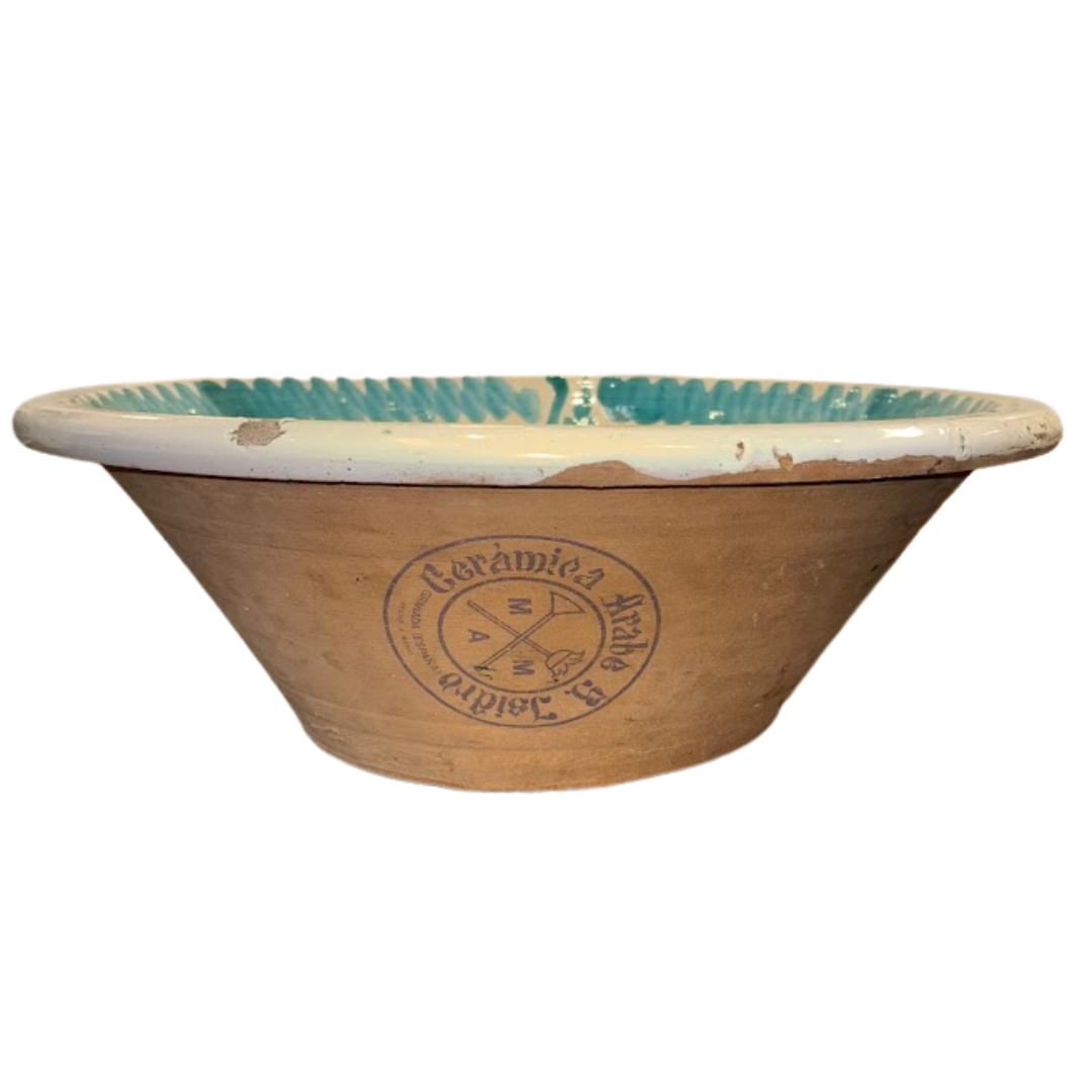 Large Antique Spanish Green Fajalauza Lebrillo Bowl