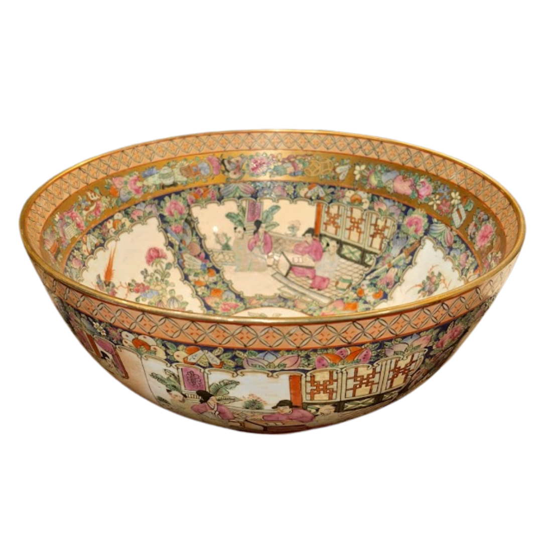 Antique Chinoiserie Rose Medallion Hand Painted Bowl