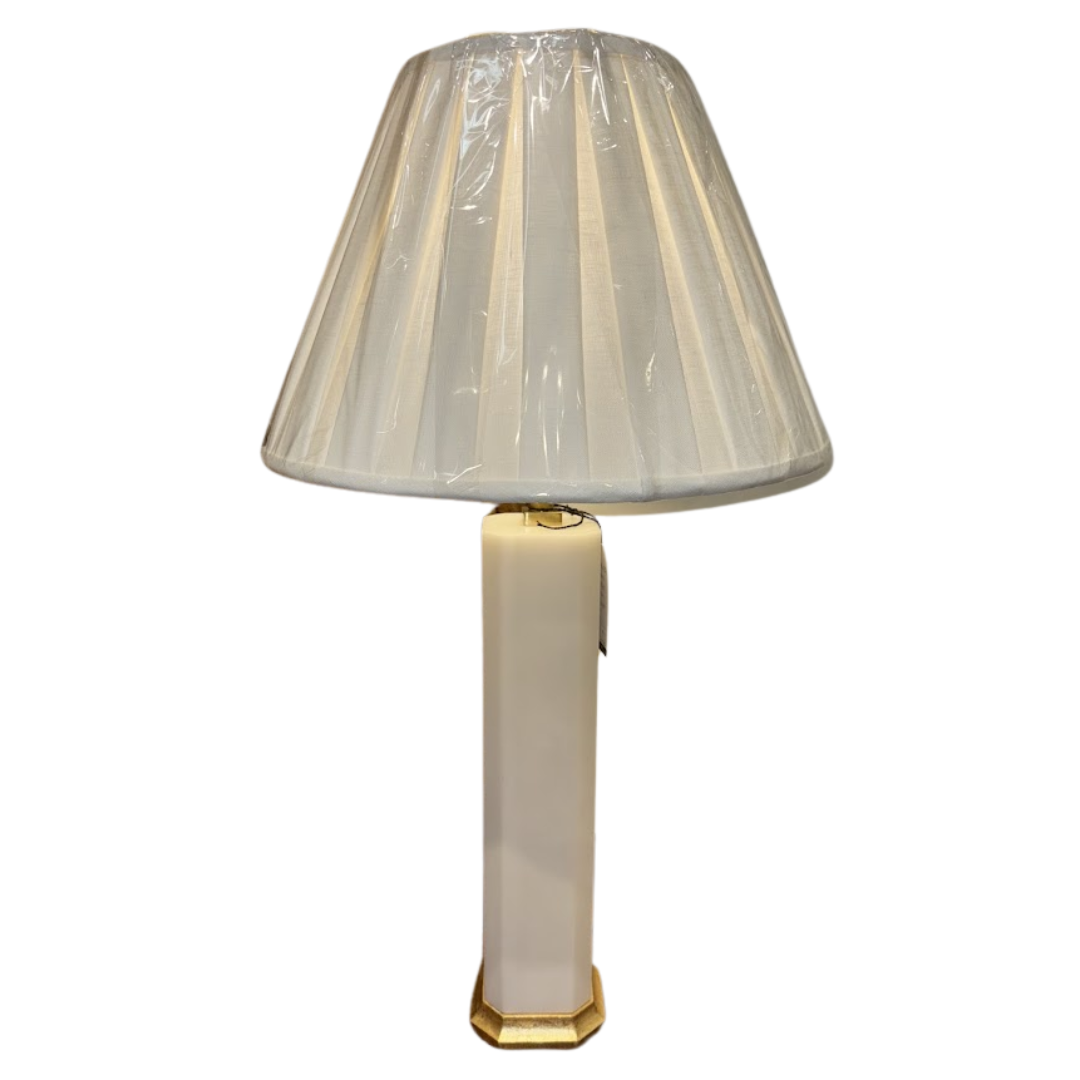 Modern Marble Lamp with Gilt Painted Base and Linen Shade