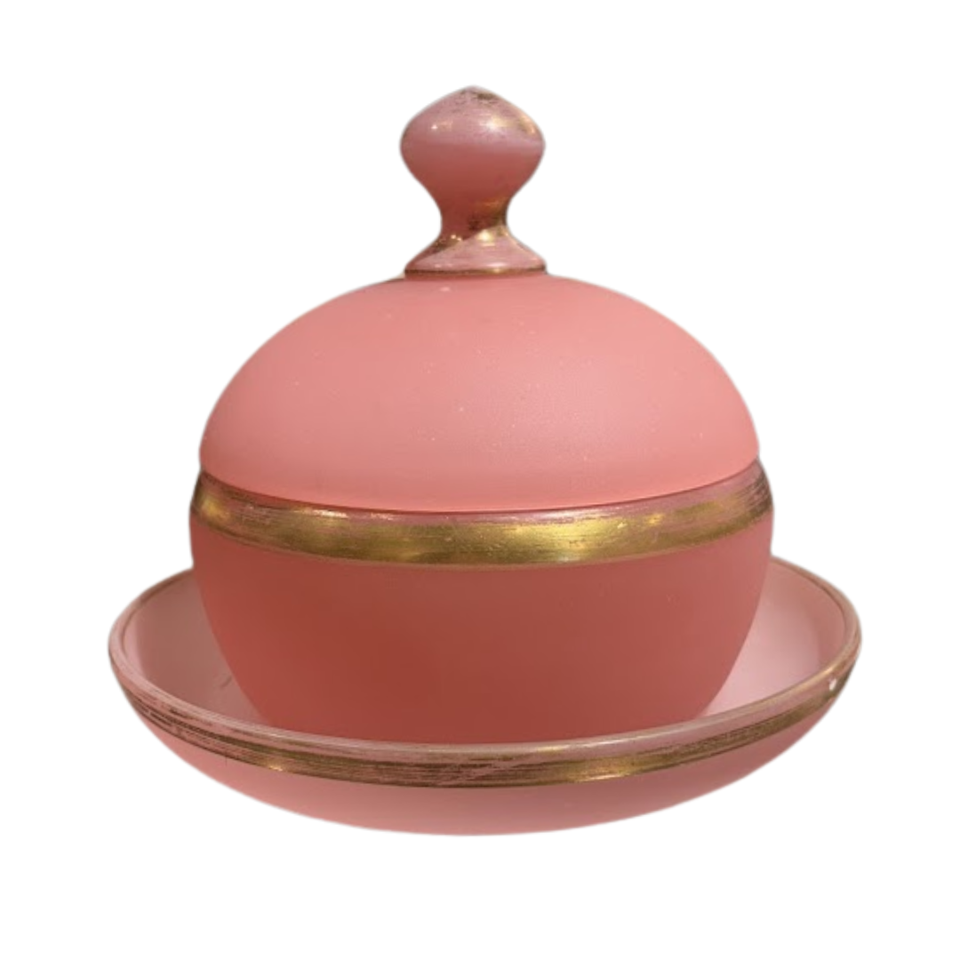 Rare Pink Three Piece Dresser Set with 22kt. Gold Trim