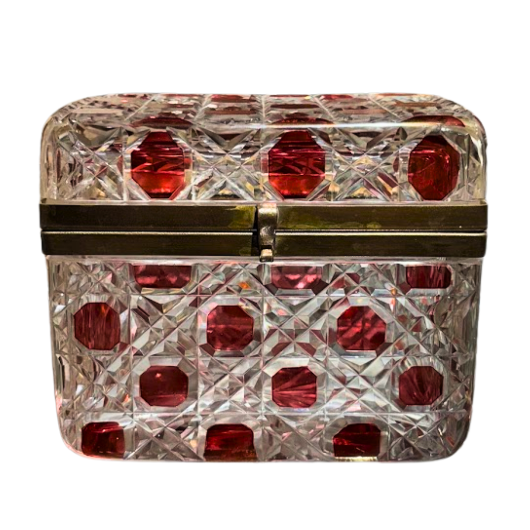 Antique French Glass Sugar Casket with Red Dots
