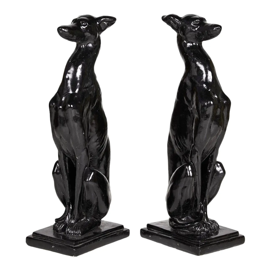 Pair Vintage Art Deco Style Whippet Statues