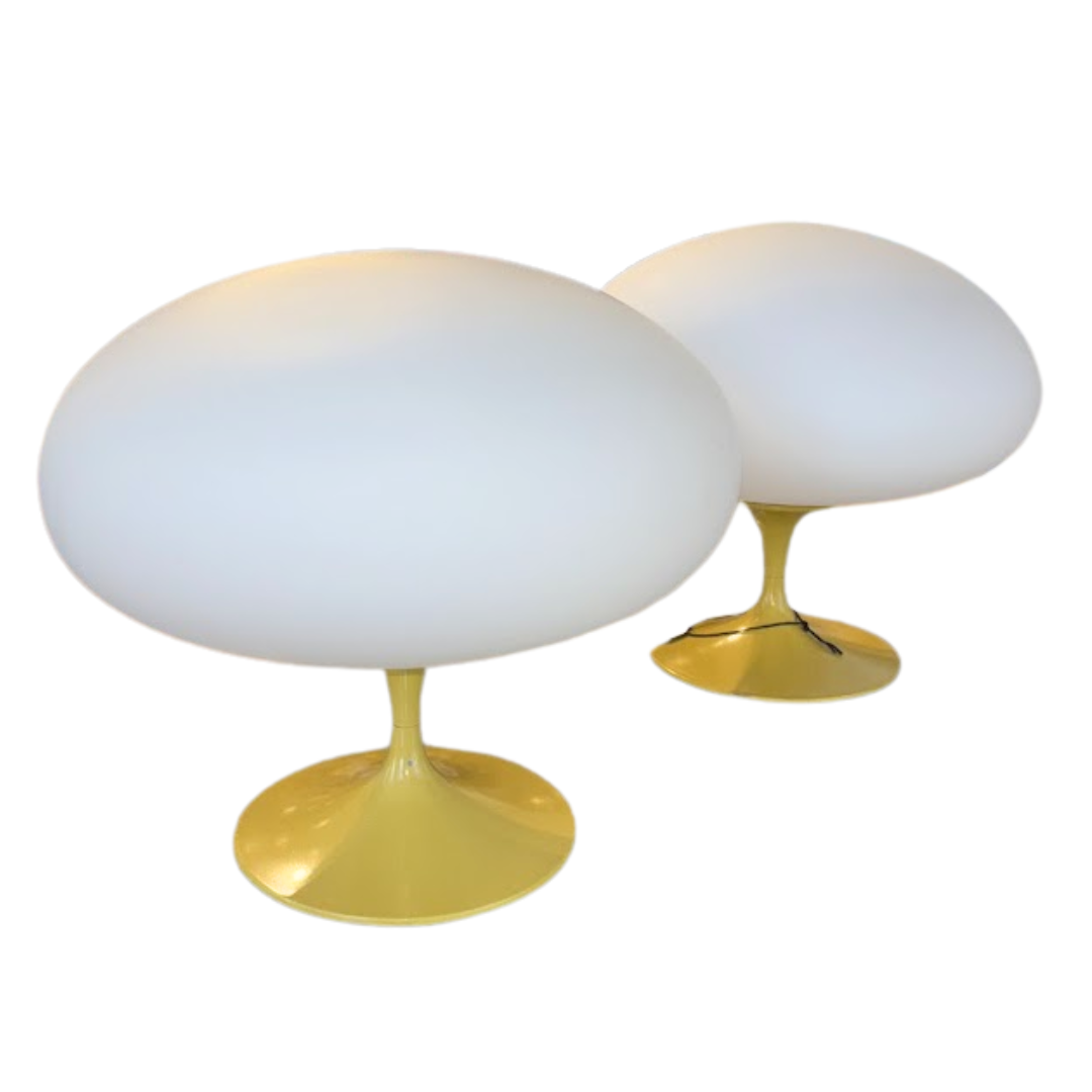 Pair Rare Original Bill Curry for Laurel Lamp Company Mushroom Lamps on Tulip Enamel Bases Circa 1950