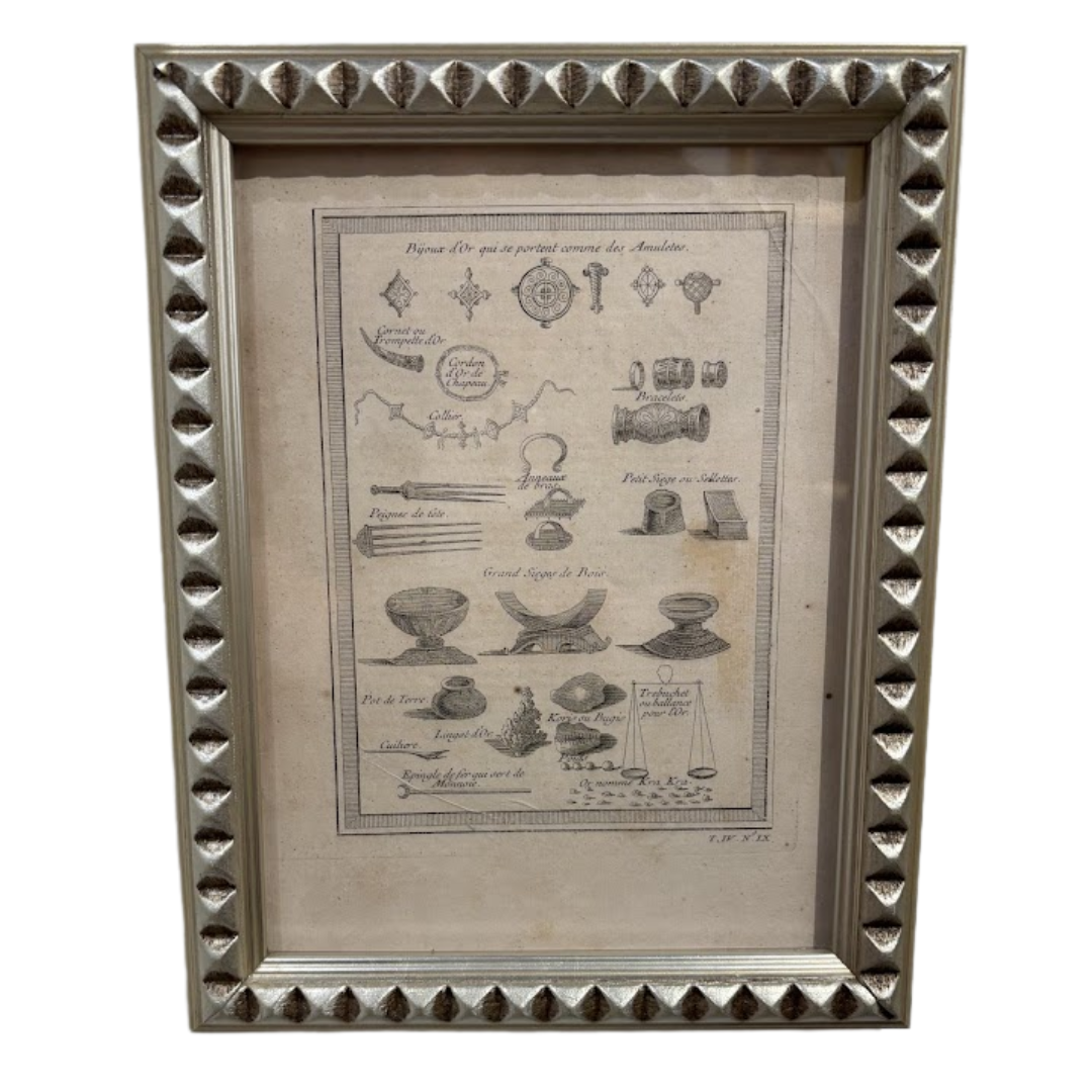 Antique Print Depicting African Jewels in New Frame with Conservation Glass