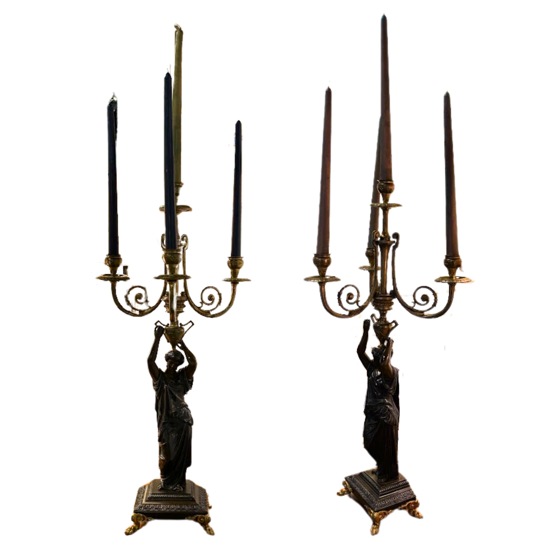 Pair of Bronze Figural Candlesticks