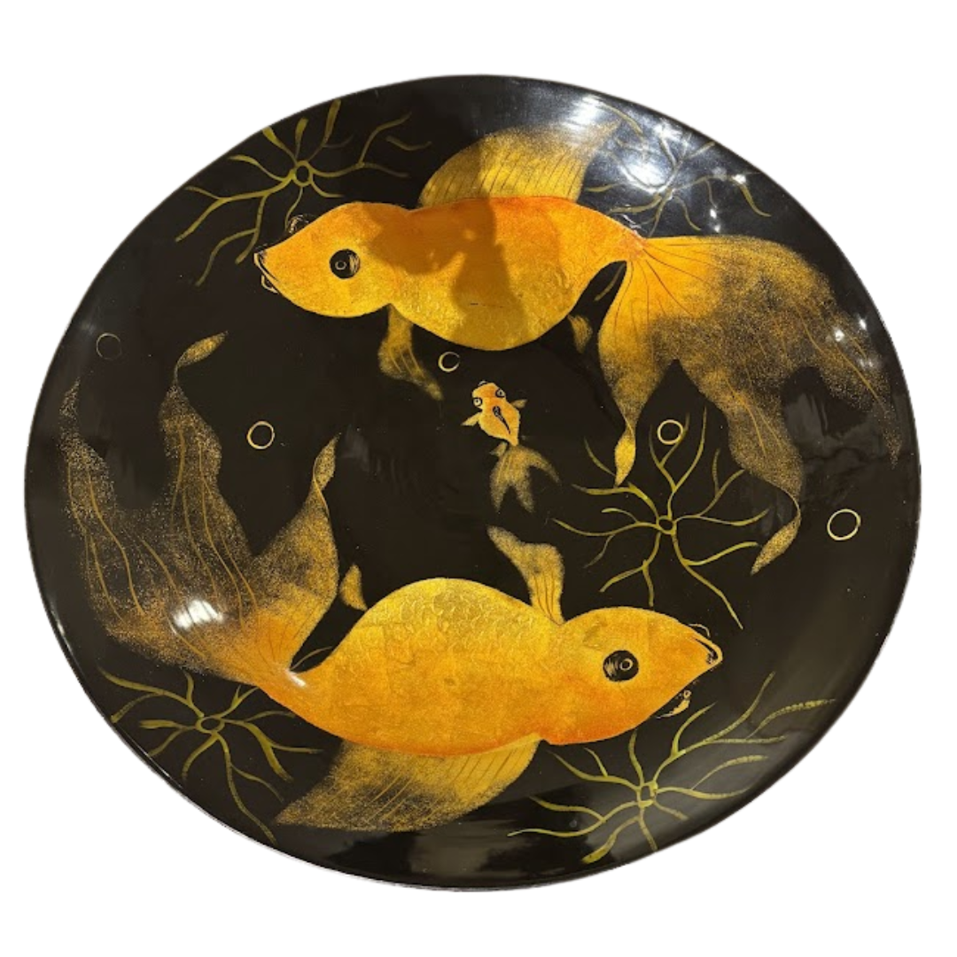 Japanese Lacquer Bowl with Decoupage Poi Fish