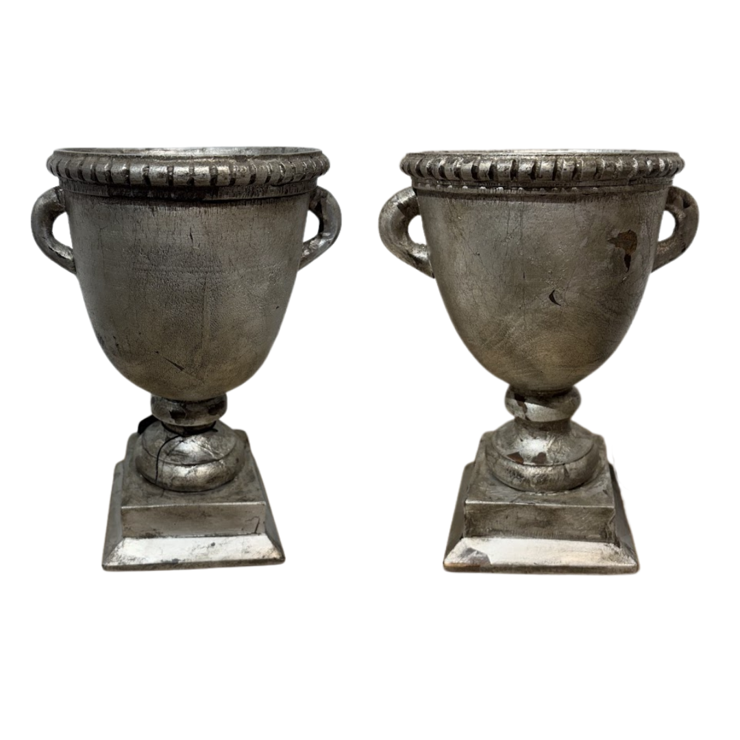 Carved Wood Silver Urns