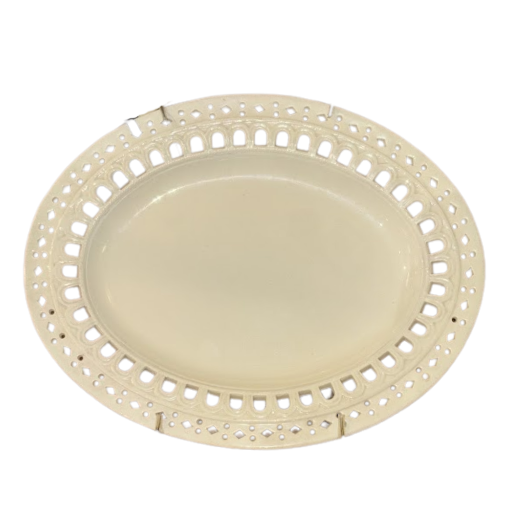 9.5" Reticulated Pierced Oval Creamware Platter Circa 1860