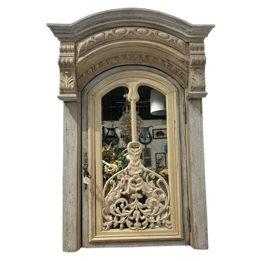 Antique Bleached and Painted Cabinet Door with Original Carving