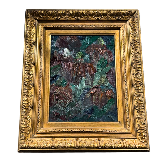 Artistic oil painting in a gold frame on a white background