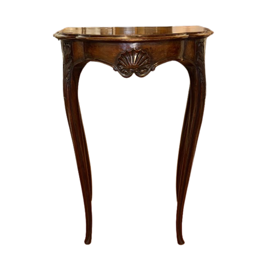 Wooden console table with curved legs on a white background