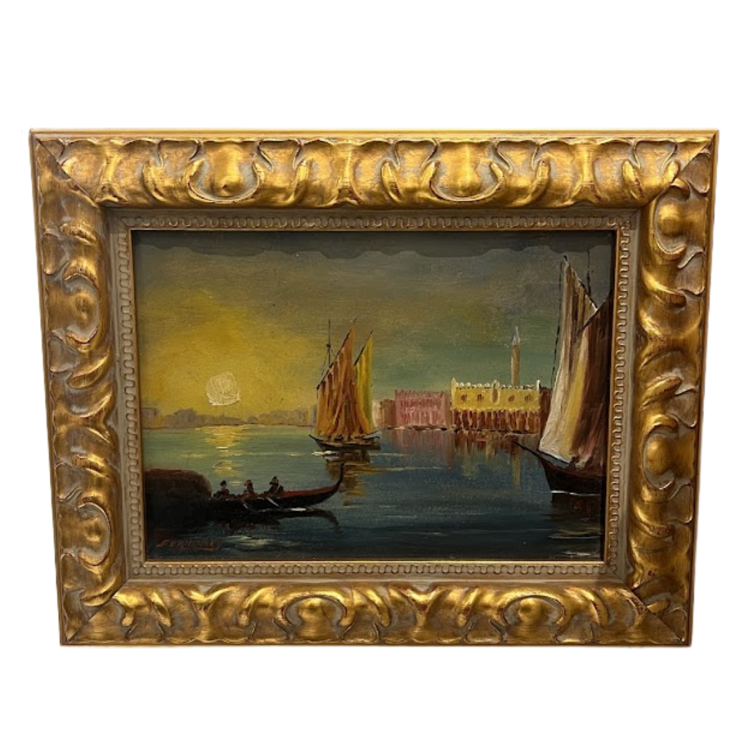 Signed Oil on Board of Colorful Sunrise in Venice (#240913)