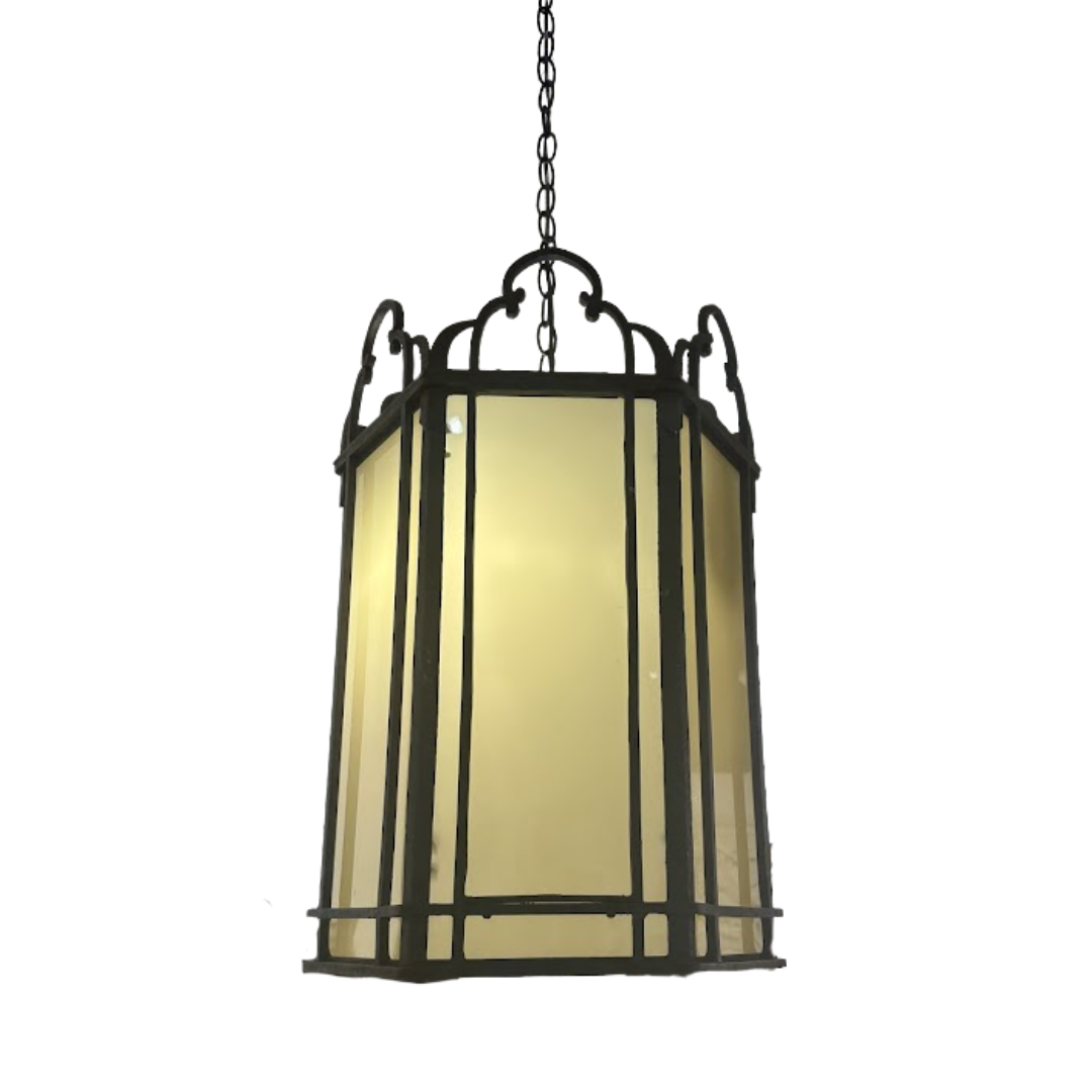 Bronze Lantern with Original Glass from an Early 20th Century Building Circa 1910