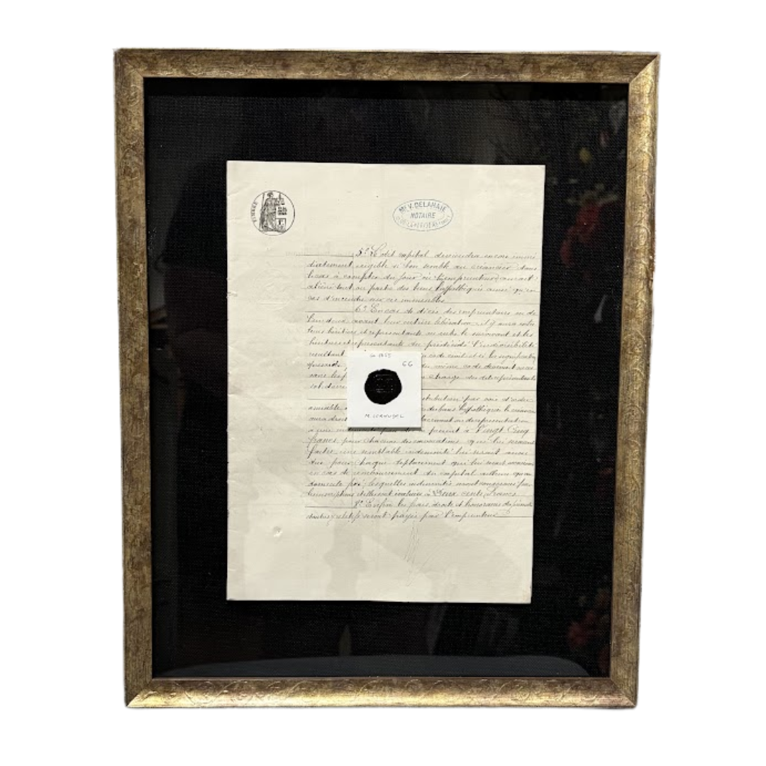 Framed French Ledgers with Wax Seals - Four Available