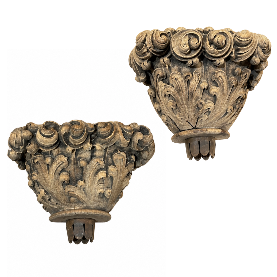 Pair Bleached Oak Brackets
