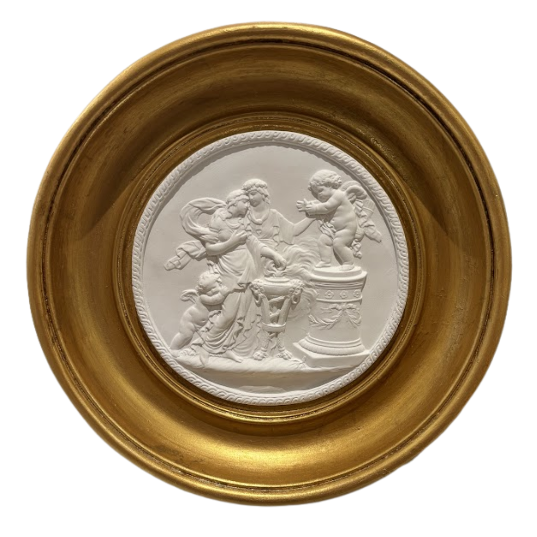 9" Handmade Intaglio Cast from Antique Found in French Riviera in Frame Cast from Antique Frame Found on Portobello Road, London