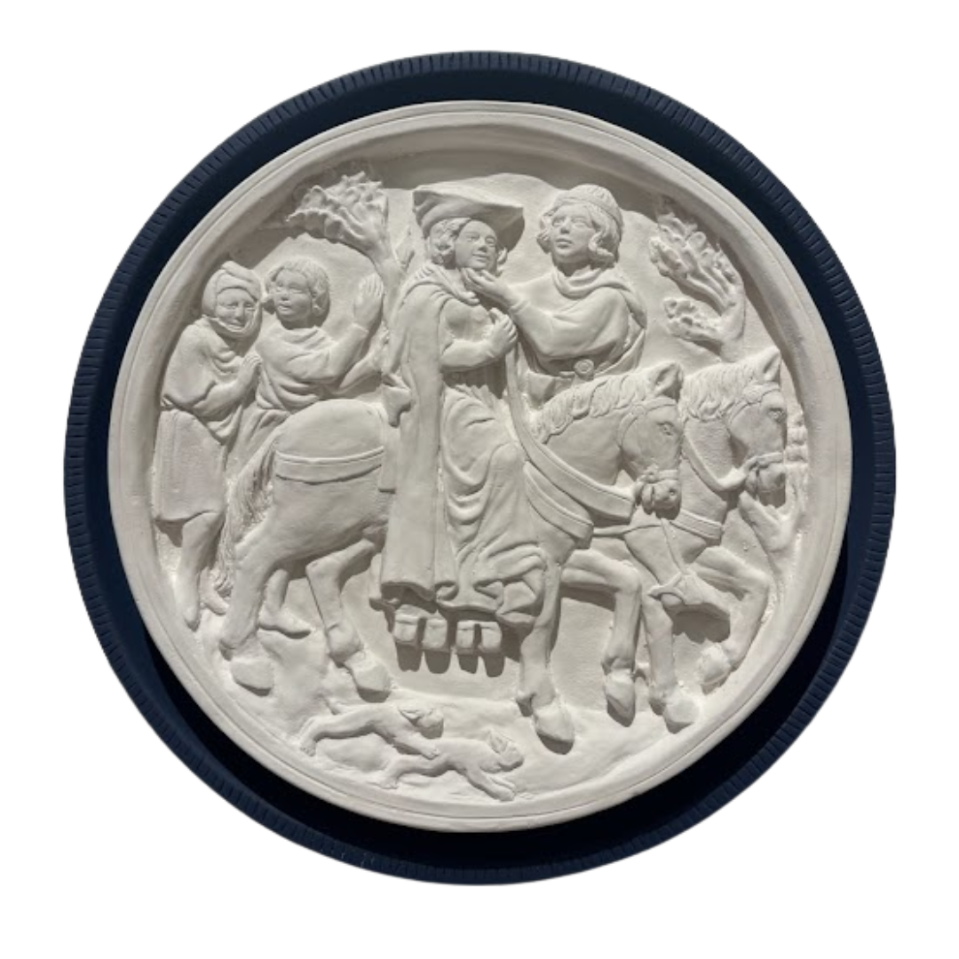 9" Handmade Medieval Intaglio Replica Found in London in Plaster Replica of a Frame Found in Florence, Painted Navy
