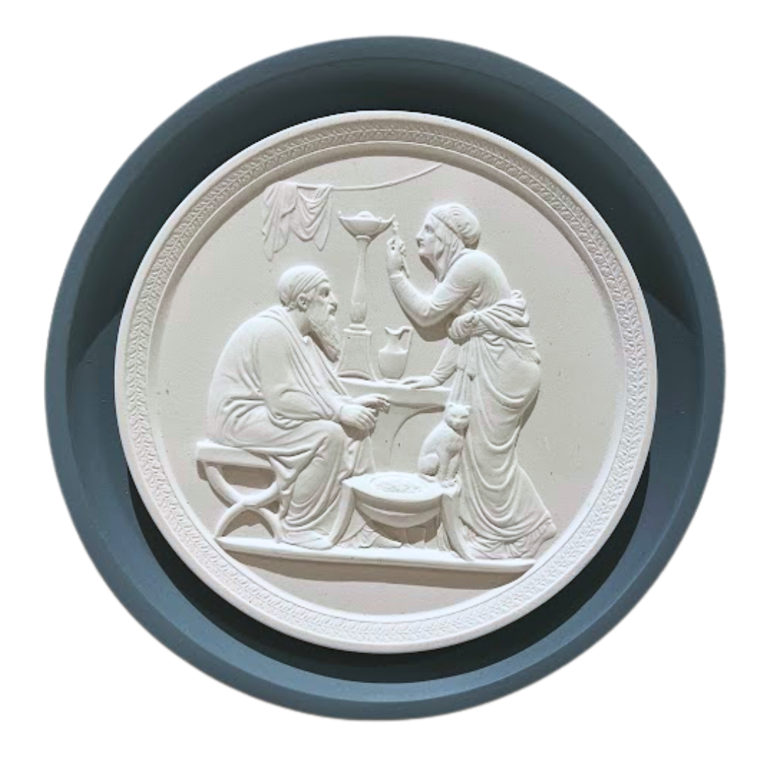 6.75" Handmade Intaglio Replica in Cast Blue Painted Frame