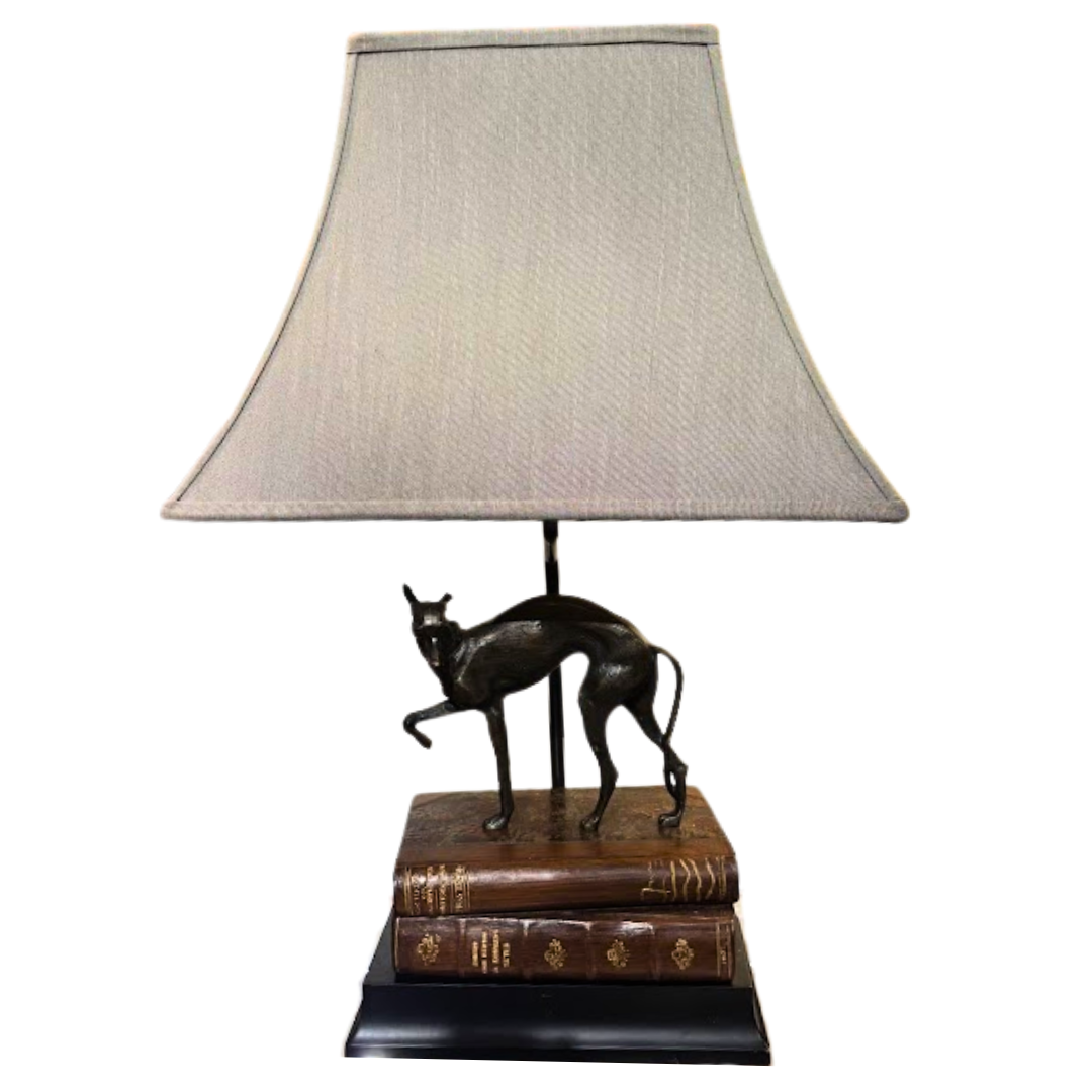 Lamp of Bronze Dog on Faux Books, Shade Included