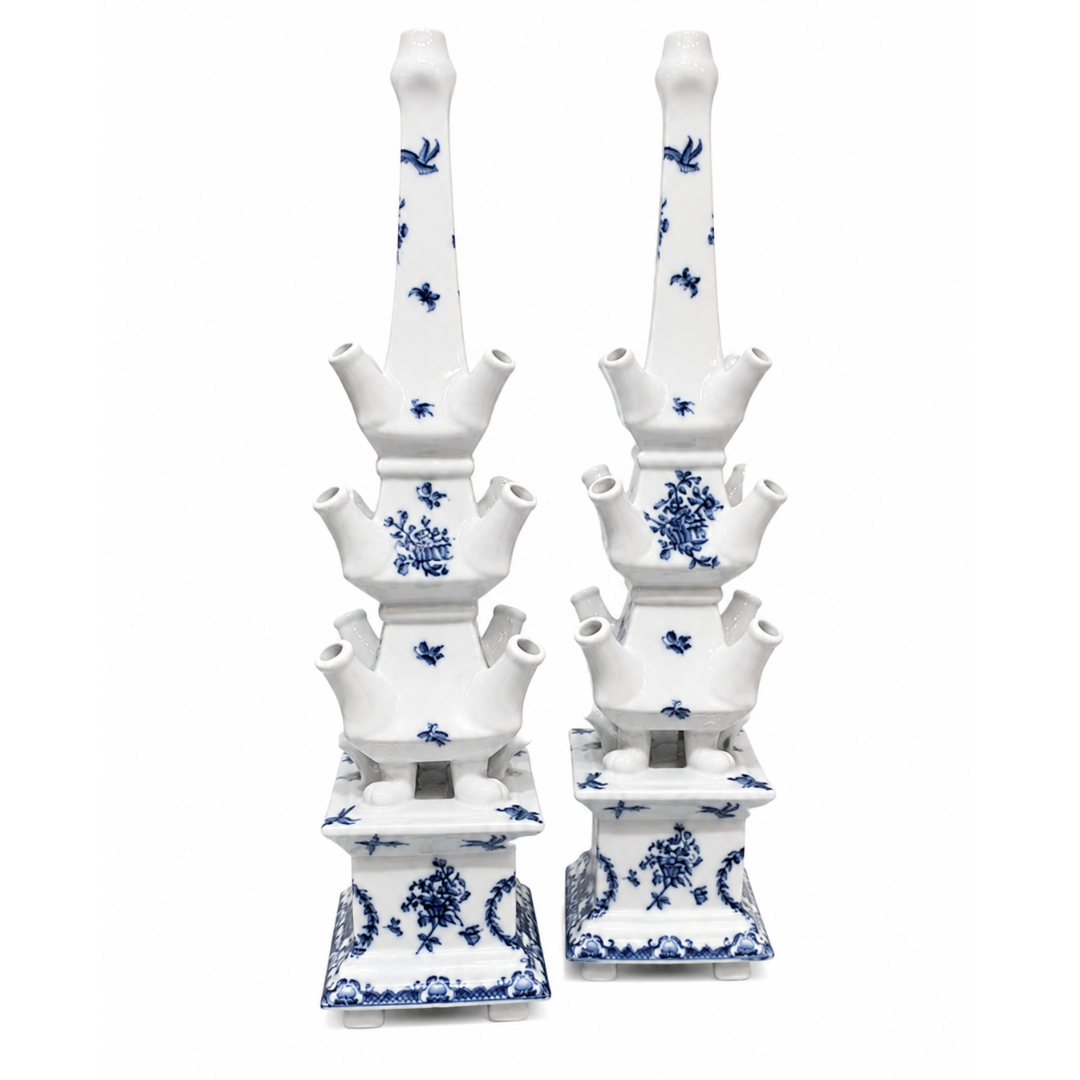 Pair of Blue and White Tulipieres