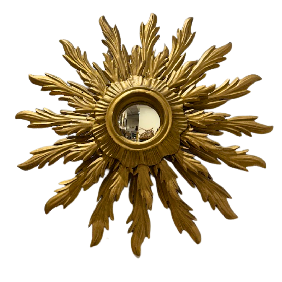 French Giltwood Two Tier Starburst Convex Mirror