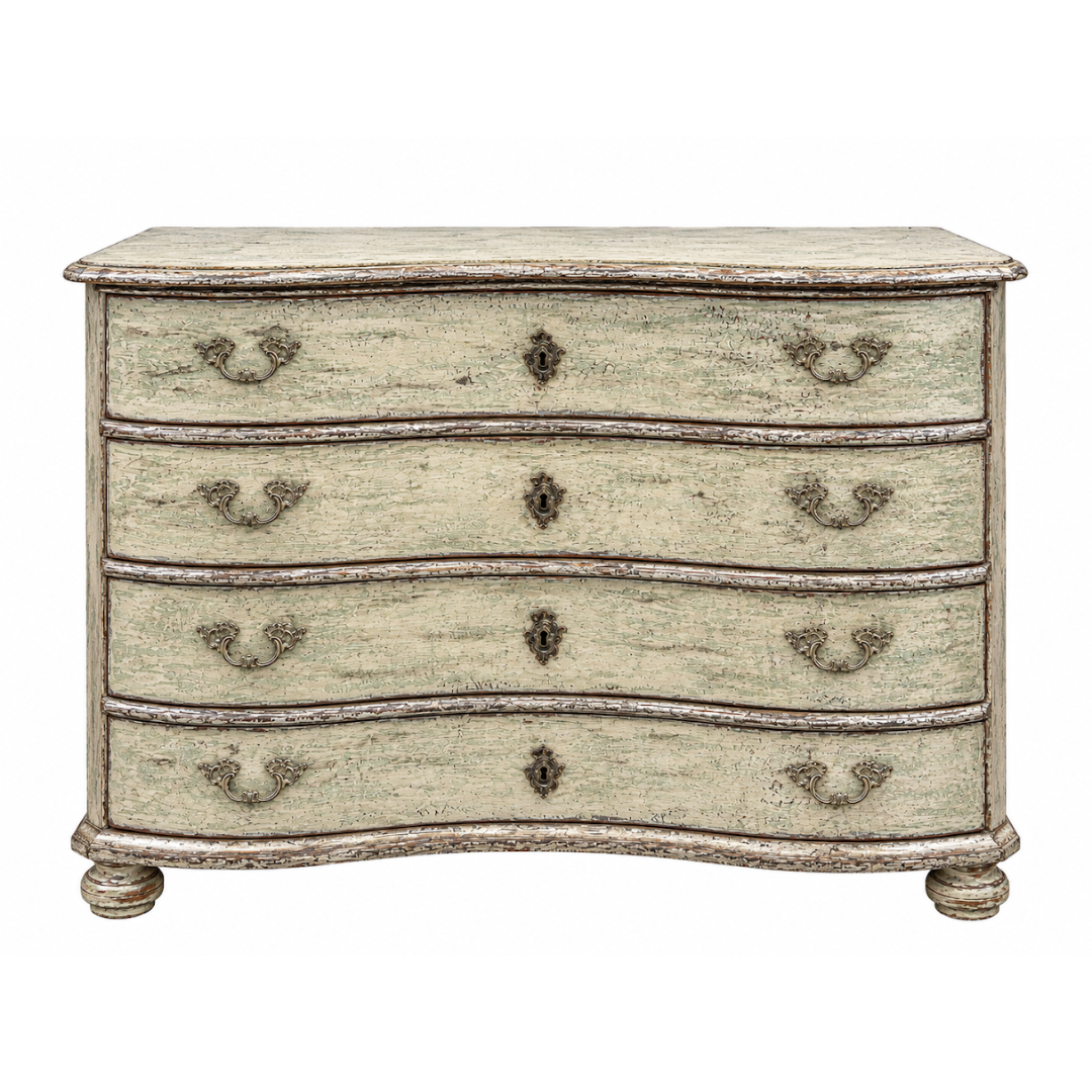 Mid 19th Century Italian Serpentine Four Drawer Painted Pine Commode