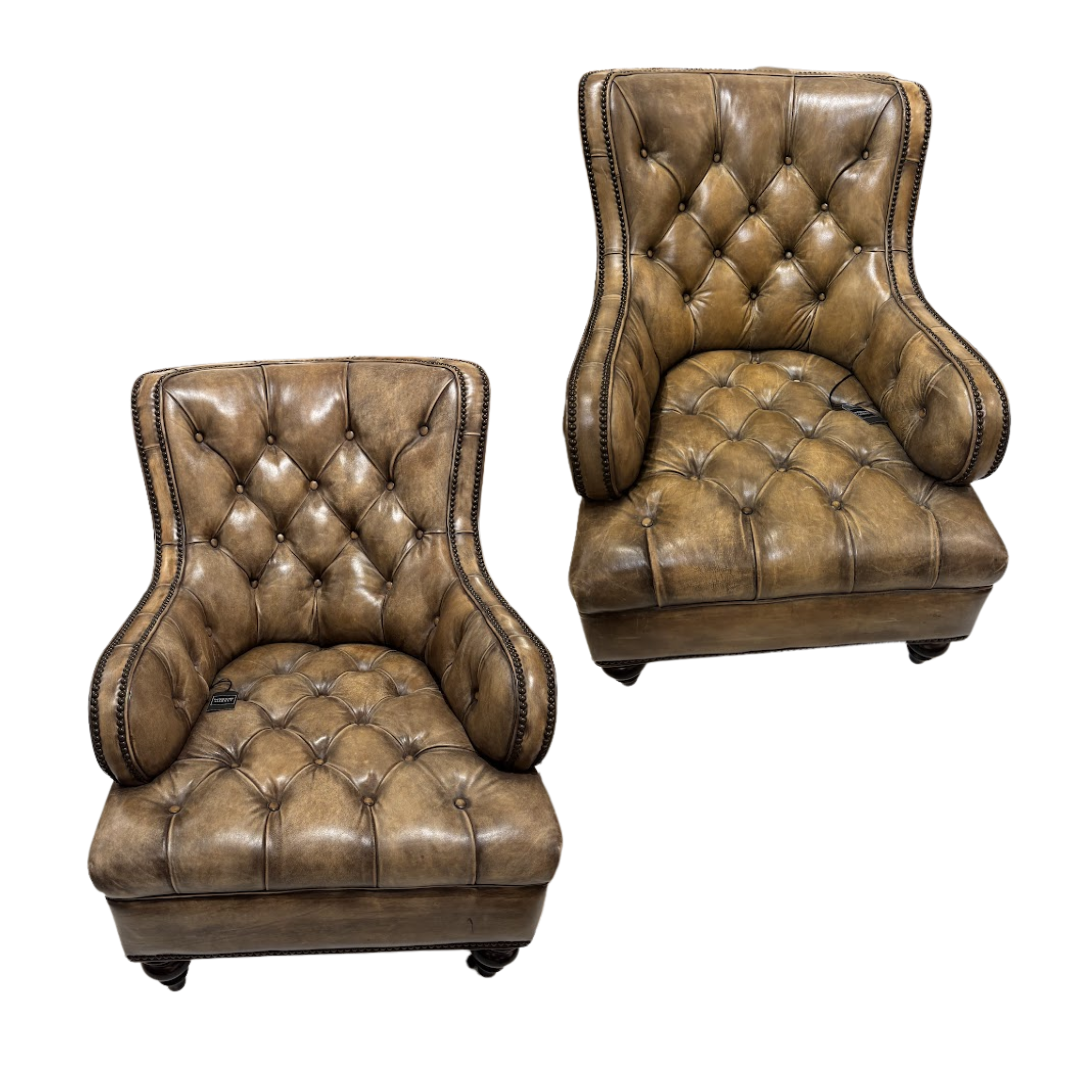 Pair Leather Tufted Chairs