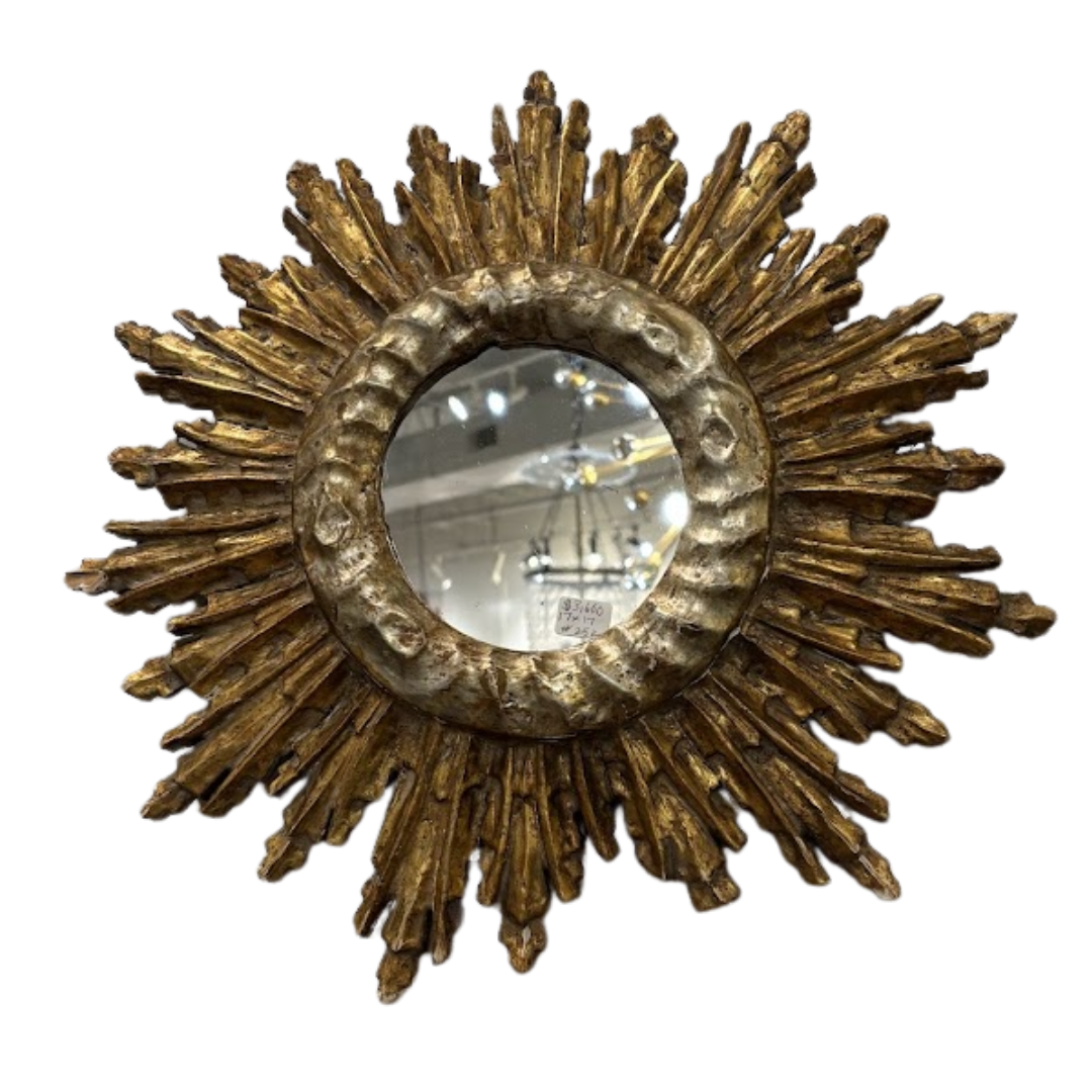 Vintage Style Gilded Starburst Mirror with Silver Center